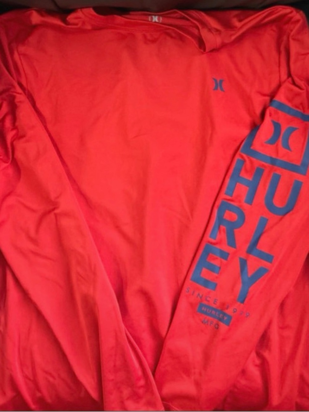 Hurley Long Sleeve Rash Guard in Orange with Blue Logo